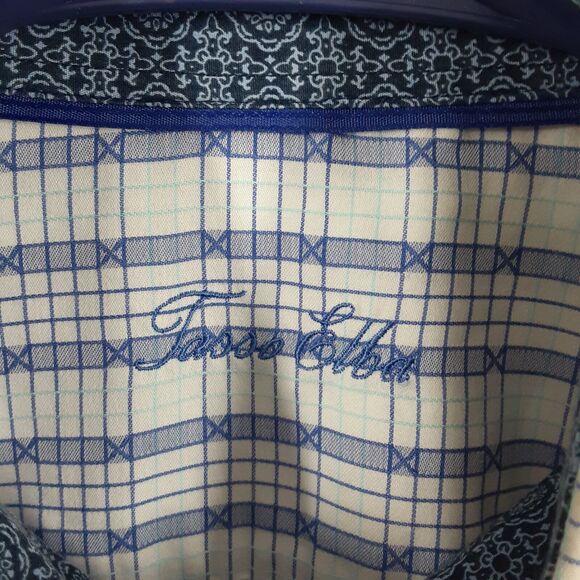 Tasso Elba Button Up Shirt Men's Large Blue Geometric Print Casual Long Sleeve - Picture 4 of 8